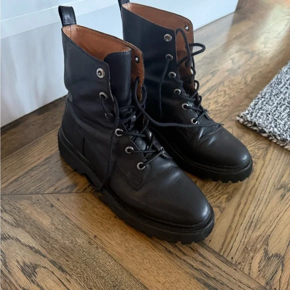 Madewell Rayna Black Leather Combat Boots Size 10 - Picture 3 of 4